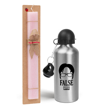 The office Dwight false, Easter Set, metallic Silver aluminum water bottle (500ml) & scented flat Easter candle (30cm) (PINK)