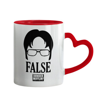 The office Dwight false, Mug heart red handle, ceramic, 330ml