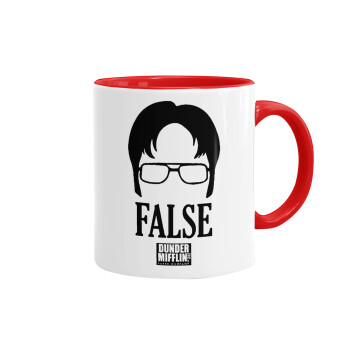 The office Dwight false, Κούπα χρωματιστή κόκκινη, κεραμική, 330ml