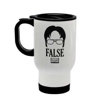 The office Dwight false, Stainless steel travel mug with lid, double wall white 450ml