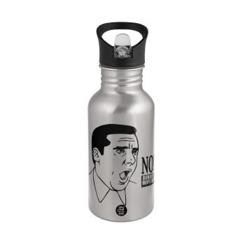 The office Michael NO!!!, Water bottle Silver with straw, stainless steel 500ml