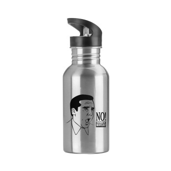 The office Michael NO!!!, Water bottle Silver with straw, stainless steel 600ml