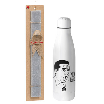 The office Michael NO!!!, Easter Set, metallic Inox water bottle (700ml) & Easter scented flat candle (30cm) (GRAY)