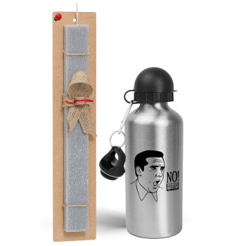 The office Michael NO!!!, Easter Set, metallic silver aluminum water bottle (500ml) & aromatic flat Easter candle (30cm) (GRAY)