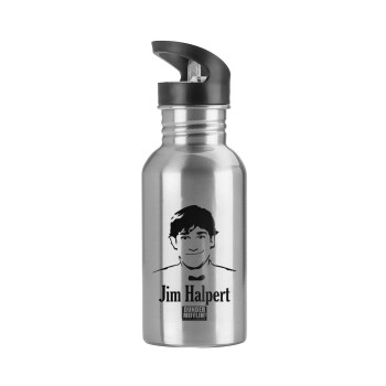 The office Jim Halpert, Water bottle Silver with straw, stainless steel 600ml