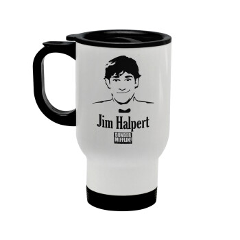 The office Jim Halpert, Stainless steel travel mug with lid, double wall white 450ml