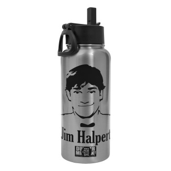 The office Jim Halpert, Metal mug thermo Silver with Straw and Spout Lid (Stainless steel), double wall, 950ml