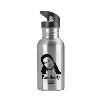 The office Pam Beesly, Water bottle Silver with straw, stainless steel 600ml