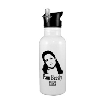 The office Pam Beesly, White water bottle with straw, stainless steel 600ml