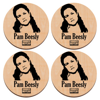 The office Pam Beesly, ΣΕΤ x4 Σουβέρ ξύλινα στρογγυλά plywood (9cm)