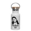 Metallic thermos (Stainless steel) White with wooden lid (bamboo), double-walled, 350ml