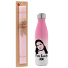 Easter Set, Metallic pink/white (Stainless steel) thermos, double-walled, 500ml & aromatic flat Easter candle (30cm) (PINK)