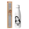 Easter Set, metallic Inox water bottle (700ml) & Easter scented flat candle (30cm) (GRAY)