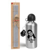 Easter Set, metallic silver aluminum water bottle (500ml) & aromatic flat Easter candle (30cm) (GRAY)