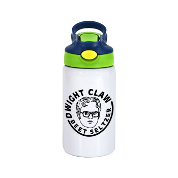 The office Dwight Claw (beet seltzer), Children's hot water bottle, stainless steel, with safety straw, green, blue (350ml)
