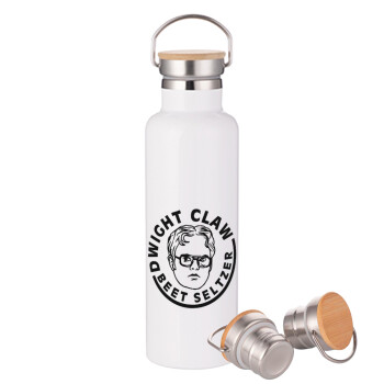 The office Dwight Claw (beet seltzer), Μεταλλικό παγούρι θερμός (Stainless steel) Λευκό με ξύλινο καπακι (bamboo), διπλού τοιχώματος, 750ml