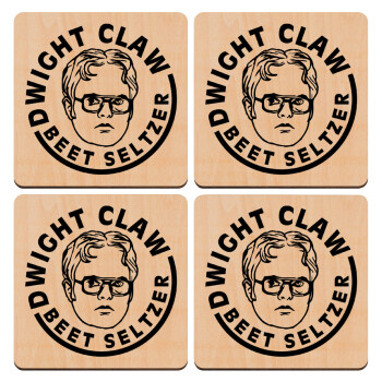 The office Dwight Claw (beet seltzer), ΣΕΤ x4 Σουβέρ ξύλινα τετράγωνα plywood (9cm)