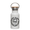 Metallic thermos (Stainless steel) White with wooden lid (bamboo), double-walled, 350ml