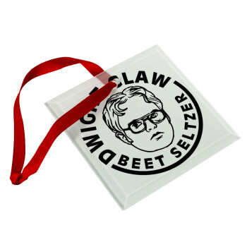 The office Dwight Claw (beet seltzer), Στολίδι Χριστουγεννιάτικο στολίδι γυάλινο τετράγωνο 9x9cm