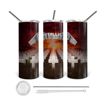 Metallica  master of puppets cover, 360 Eco friendly stainless steel tumbler 600ml, with metal straw & cleaning brush