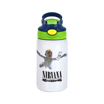 Nirvana nevermind, Children's hot water bottle, stainless steel, with safety straw, green, blue (350ml)