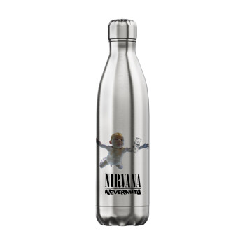 Nirvana nevermind, Μεταλλικό παγούρι θερμός Inox (Stainless steel), διπλού τοιχώματος, 750ml