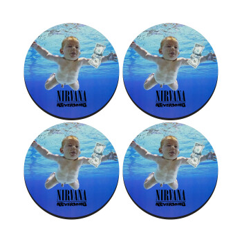 Nirvana nevermind, SET of 4 round wooden coasters (9cm)