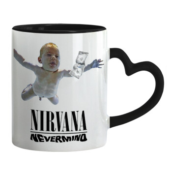 Nirvana nevermind, Mug heart black handle, ceramic, 330ml