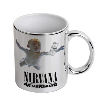 Nirvana nevermind, Mug ceramic, silver mirror, 330ml