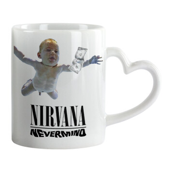 Nirvana nevermind, Mug heart handle, ceramic, 330ml