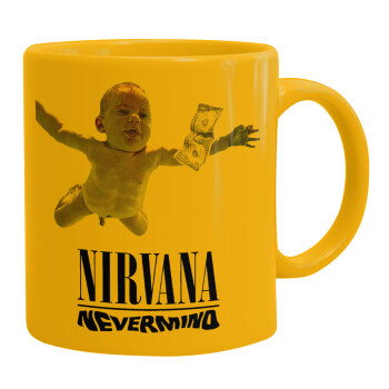 Nirvana nevermind, Ceramic coffee mug yellow, 330ml (1pcs)