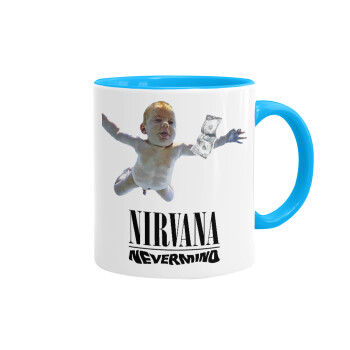 Nirvana nevermind, Mug colored light blue, ceramic, 330ml