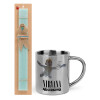 Easter Set, metallic thermal cup (300ml) & aromatic flat Easter candle (30cm) (TURQUOISE)