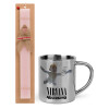 Easter Set, metallic thermal cup (300ml) & aromatic flat Easter candle (30cm) (PINK)