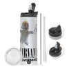 Travel Tumbler 2 Lids, with metal straw & cleaning brush (Stainless steel 304 Food grade, BPA free, 600ml)