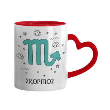 Ζώδια Σκορπιός, Mug heart red handle, ceramic, 330ml