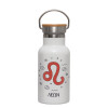 Metallic thermos (Stainless steel) White with wooden lid (bamboo), double-walled, 350ml