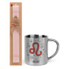 Easter Set, metallic thermal cup (300ml) & aromatic flat Easter candle (30cm) (PINK)