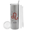 Tumbler stainless steel Silver 600ml, with metal straw & cleaning brush