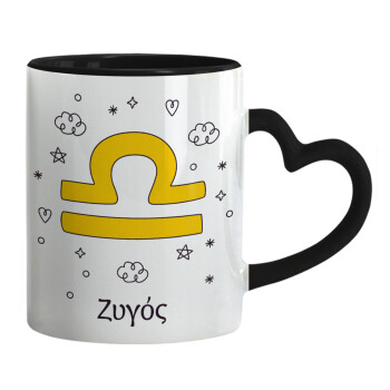 Ζώδια Ζυγός, Mug heart black handle, ceramic, 330ml