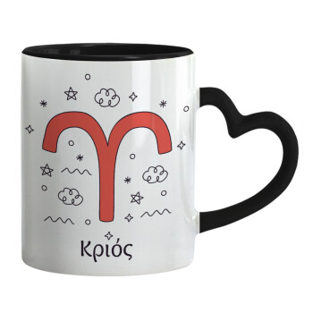 Ζώδια Κριός, Mug heart black handle, ceramic, 330ml