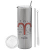 Eco friendly stainless steel Silver tumbler 600ml, with metal straw & cleaning brush