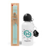 Easter Set, metallic aluminum water bottle (500ml) & scented flat candle (30cm) (TURQUOISE)