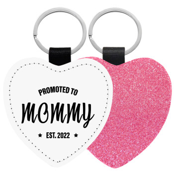 Promoted to Mommy, Μπρελόκ PU δερμάτινο glitter καρδιά ΡΟΖ