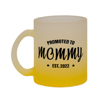 Promoted to Mommy, Κούπα γυάλινη δίχρωμη με βάση το κίτρινο ματ, 330ml