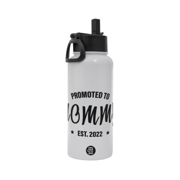 Promoted to Mommy, Metal mug thermo White with Straw and Spout Lid (Stainless steel), double wall, 950ml