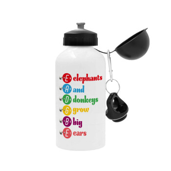 Elephants And Donkeys Grow Big Ears, Metal water bottle, White, aluminum 500ml