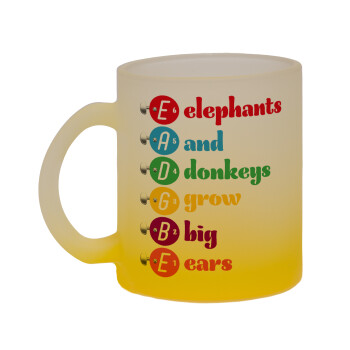 Elephants And Donkeys Grow Big Ears, Κούπα γυάλινη δίχρωμη με βάση το κίτρινο ματ, 330ml