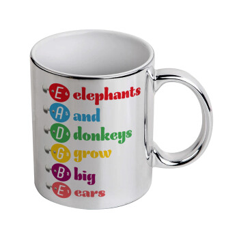 Elephants And Donkeys Grow Big Ears, Κούπα κεραμική, ασημένια καθρέπτης, 330ml