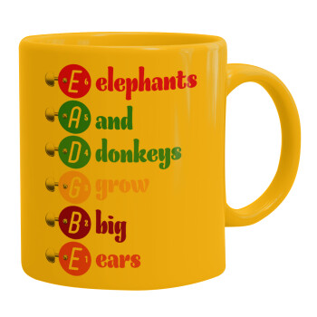 Elephants And Donkeys Grow Big Ears, Ceramic coffee mug yellow, 330ml (1pcs)